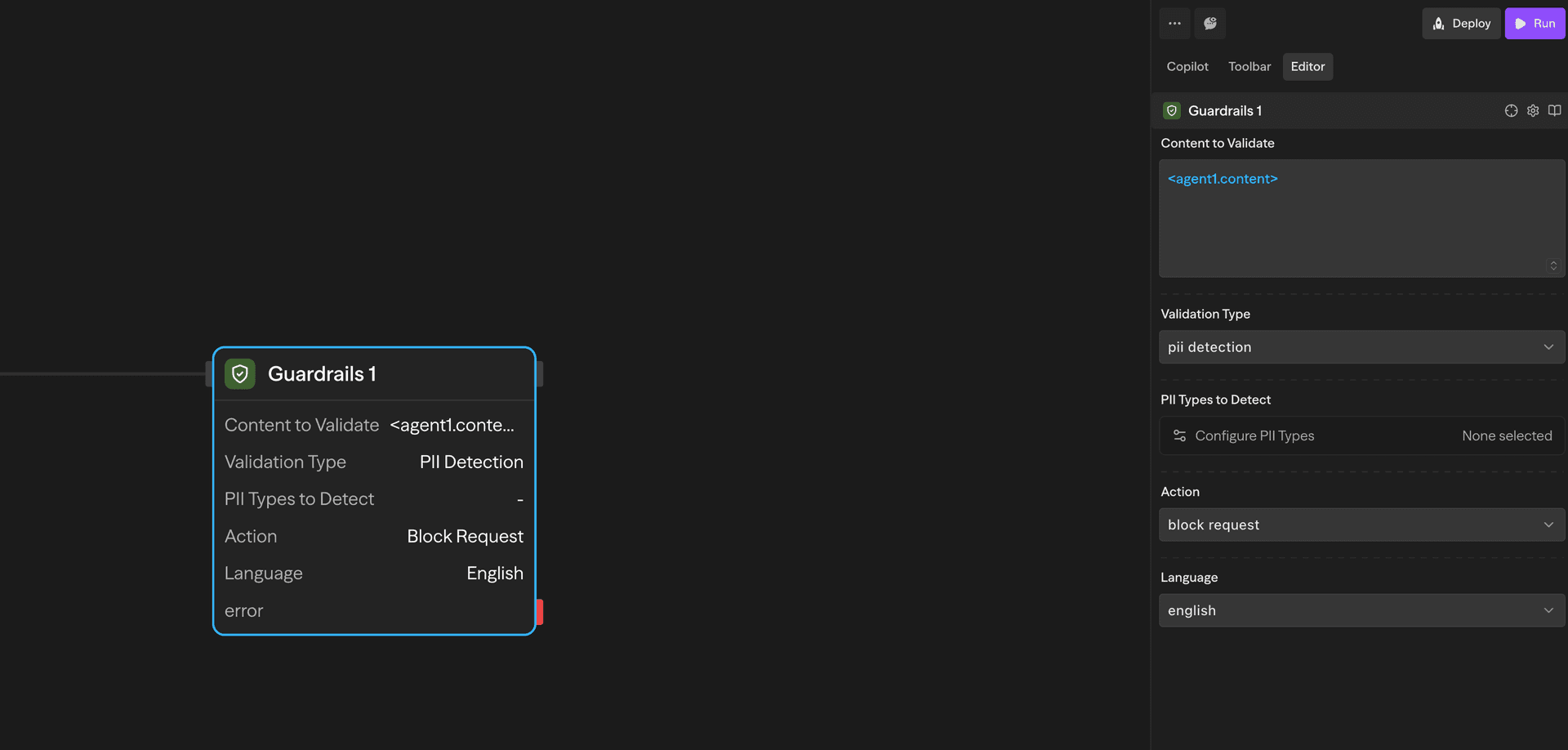 Configuration de détection PII