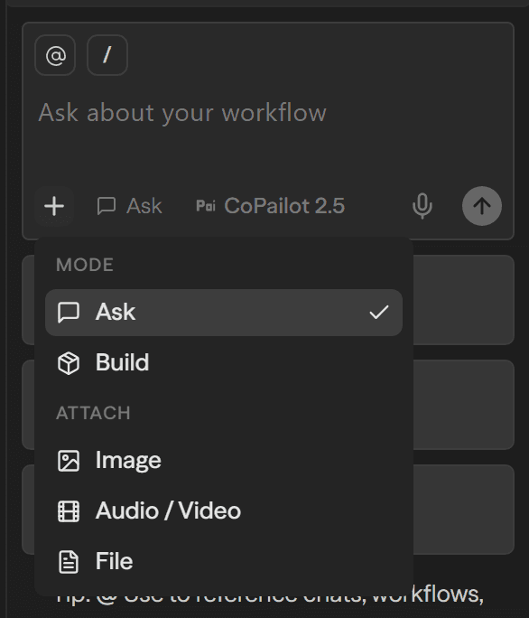 Copilot mode selection interface