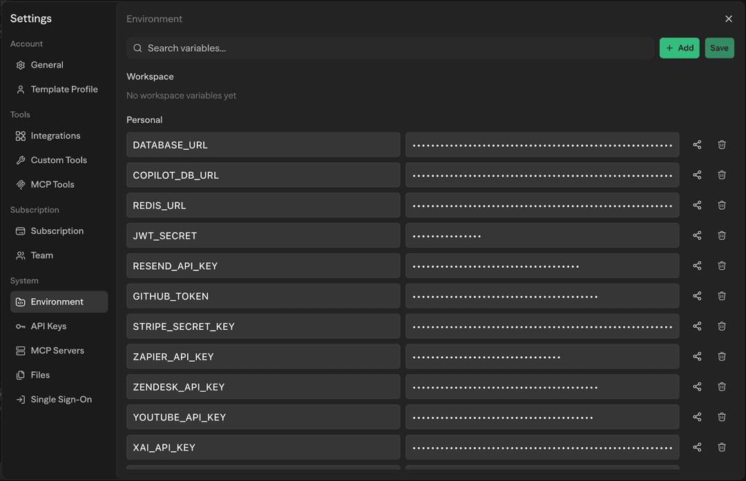 Modal de variables de entorno para crear nuevas variables
